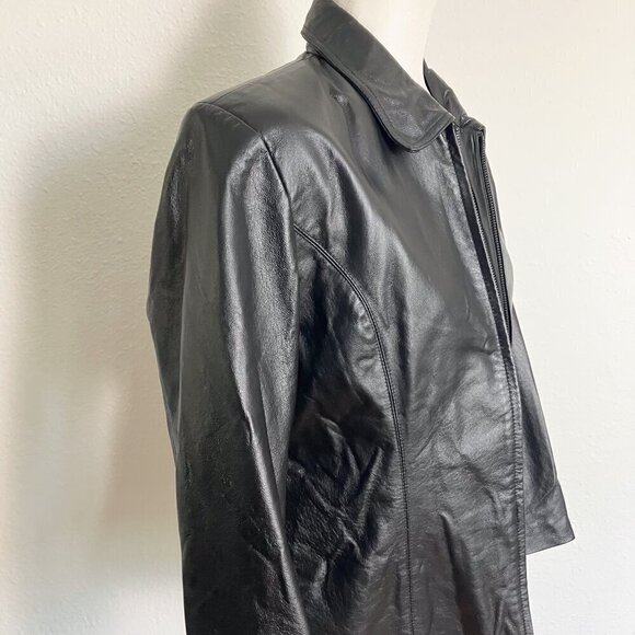 Vintage Leather Jacket with Shoulder pads Moto Classic Black Size Medium Petite - Picture 6 of 8
